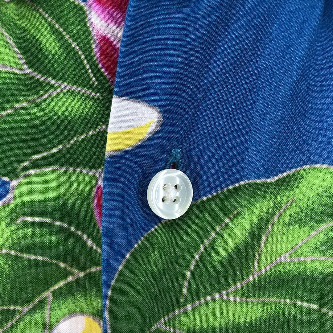 Ralph Lauren Hibiscus Pattern Button-down Hawaiian Aloha Shirt, Men's XL Viscose turquoise blue Vintage Second Hand