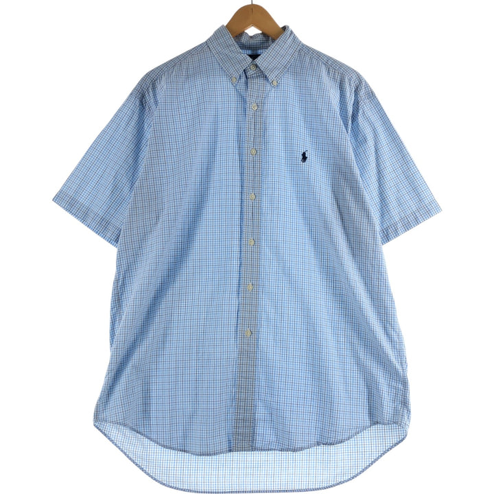 Ralph Lauren BLAKE short sleeve button down check shirt, men's size M cotton Blue type light blue Vintage Second Hand
