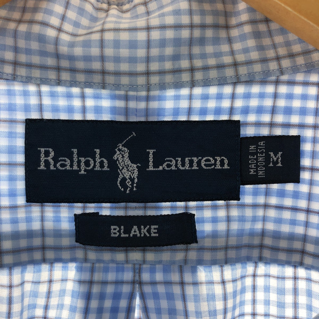 Ralph Lauren BLAKE short sleeve button down check shirt, men's size M cotton Blue type light blue Vintage Second Hand