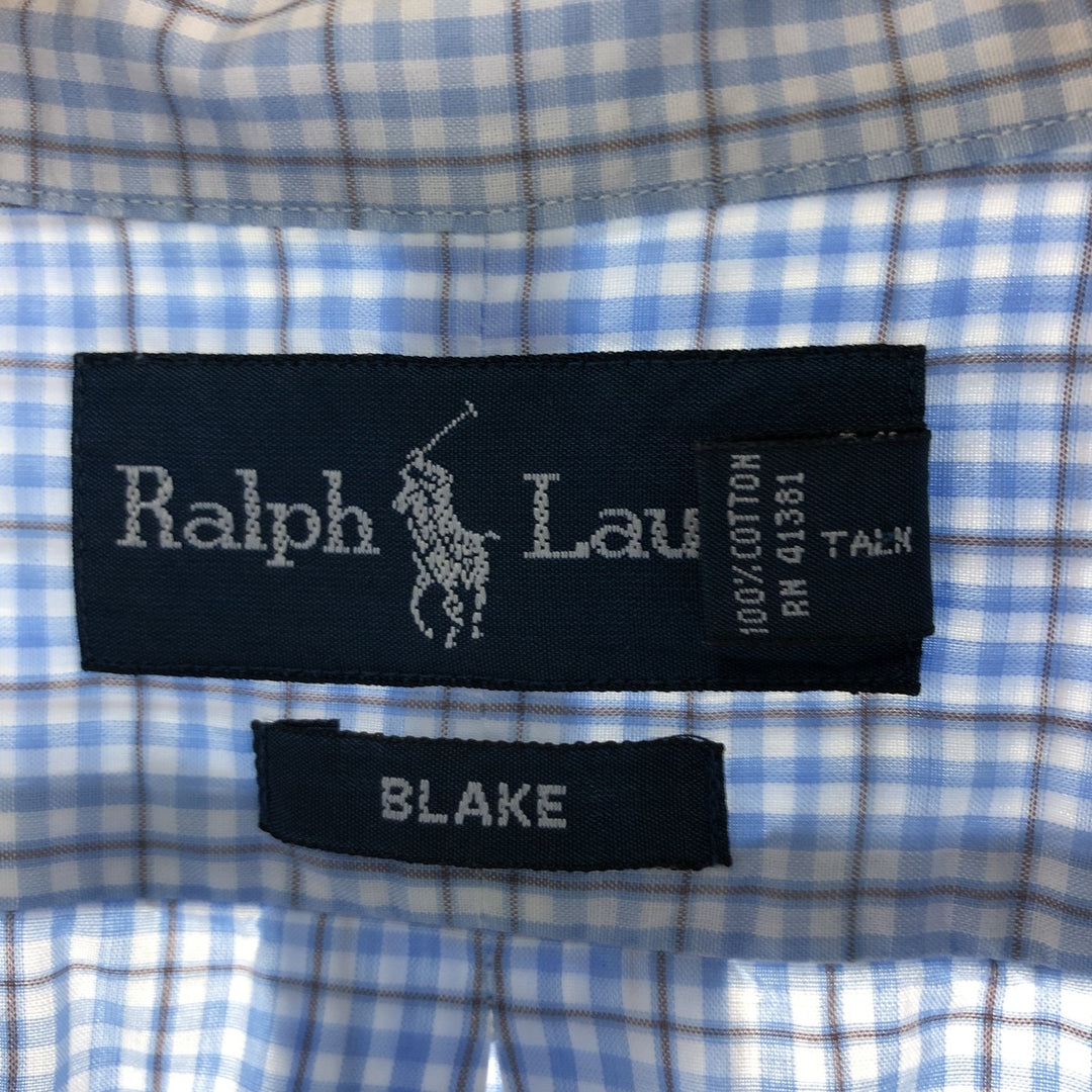 Ralph Lauren BLAKE short sleeve button down check shirt, men's size M cotton Blue type light blue Vintage Second Hand