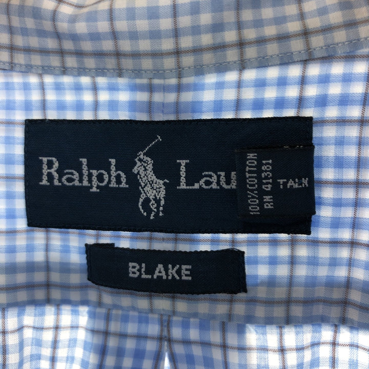 Ralph Lauren BLAKE short sleeve button down check shirt, men's size M cotton Blue type light blue Vintage Second Hand