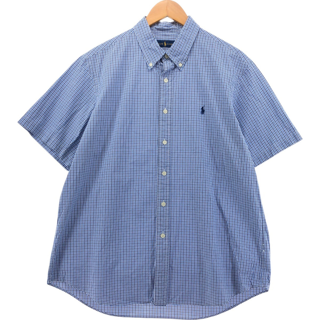 Ralph Lauren short sleeve button down check shirt, men's XL size cotton blue type Vintage Second Hand