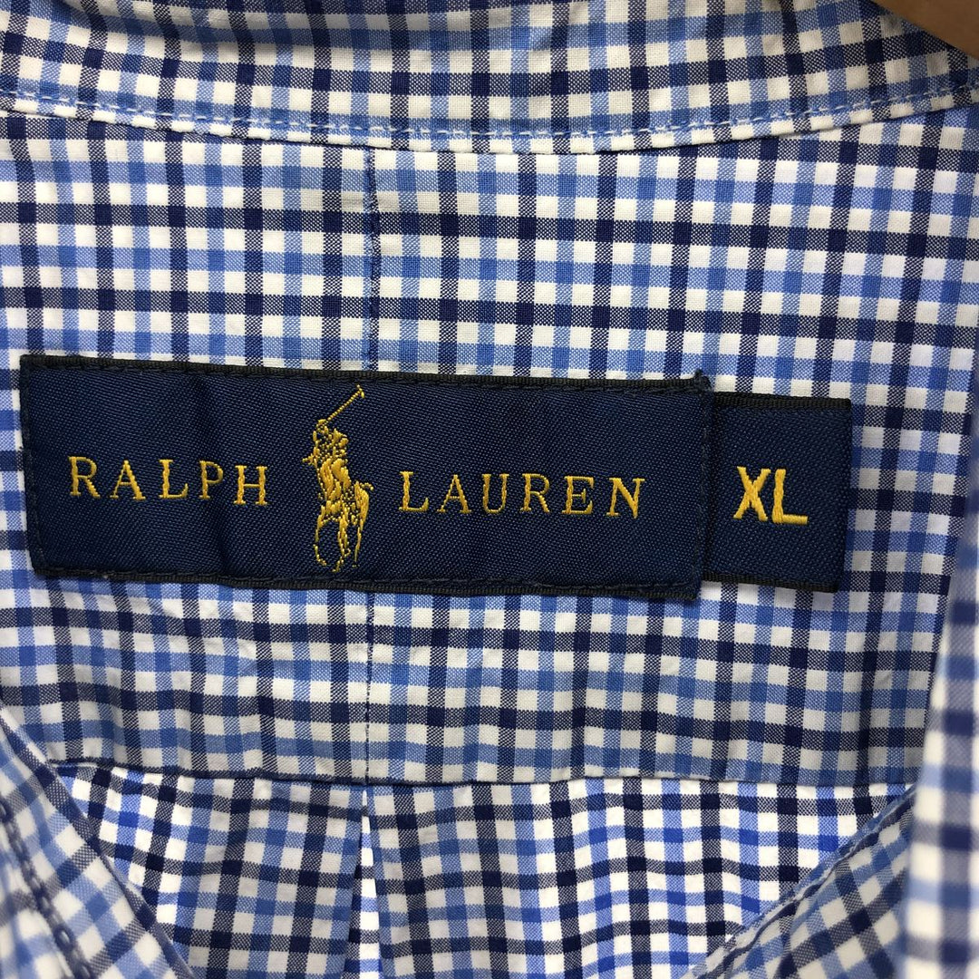 Ralph Lauren short sleeve button down check shirt, men's XL size cotton blue type Vintage Second Hand