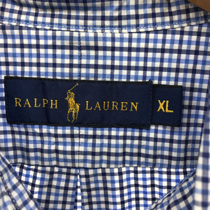 Ralph Lauren short sleeve button down check shirt, men's XL size cotton blue type Vintage Second Hand