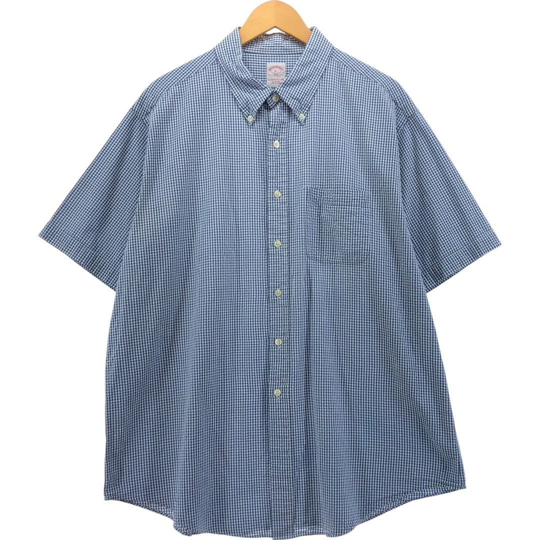 Brooks Brothers 346 Gingham Check Seersucker Short Sleeve Check Shirt cotton white type Vintage Second Hand