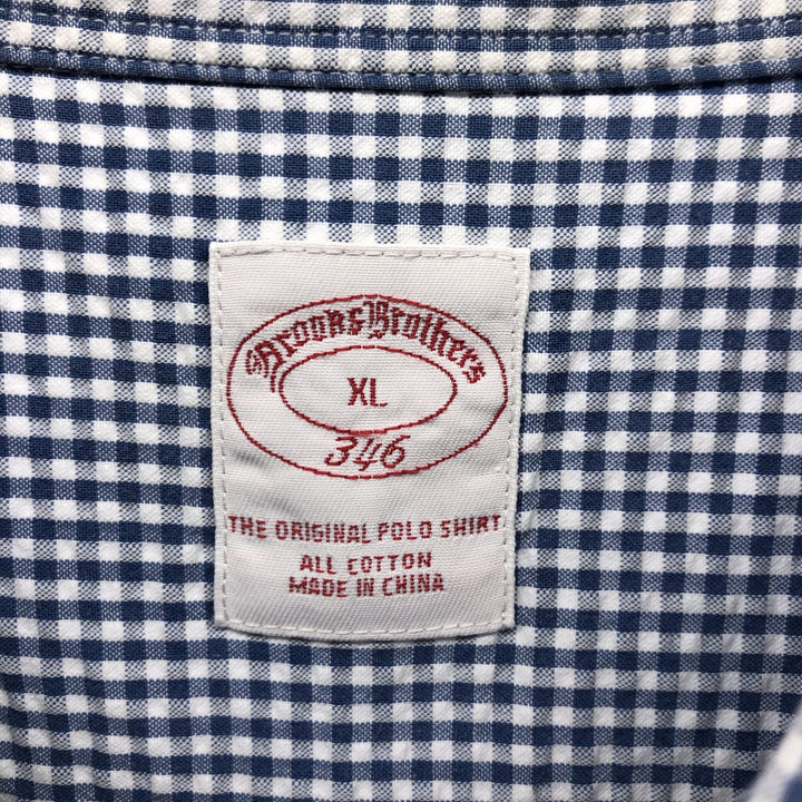 Brooks Brothers 346 Gingham Check Seersucker Short Sleeve Check Shirt cotton white type Vintage Second Hand