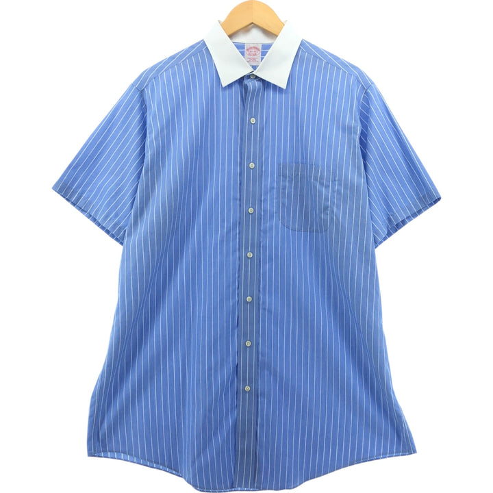 Brooks Brothers Est.1818 Short Sleeve Cotton Striped Shirt Cleric Shirt Men's L Size cotton blue type Vintage Second Hand