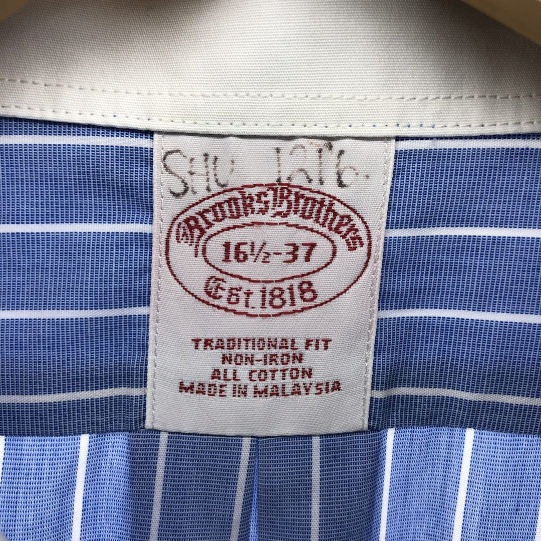 Brooks Brothers Est.1818 Short Sleeve Cotton Striped Shirt Cleric Shirt Men's L Size cotton blue type Vintage Second Hand