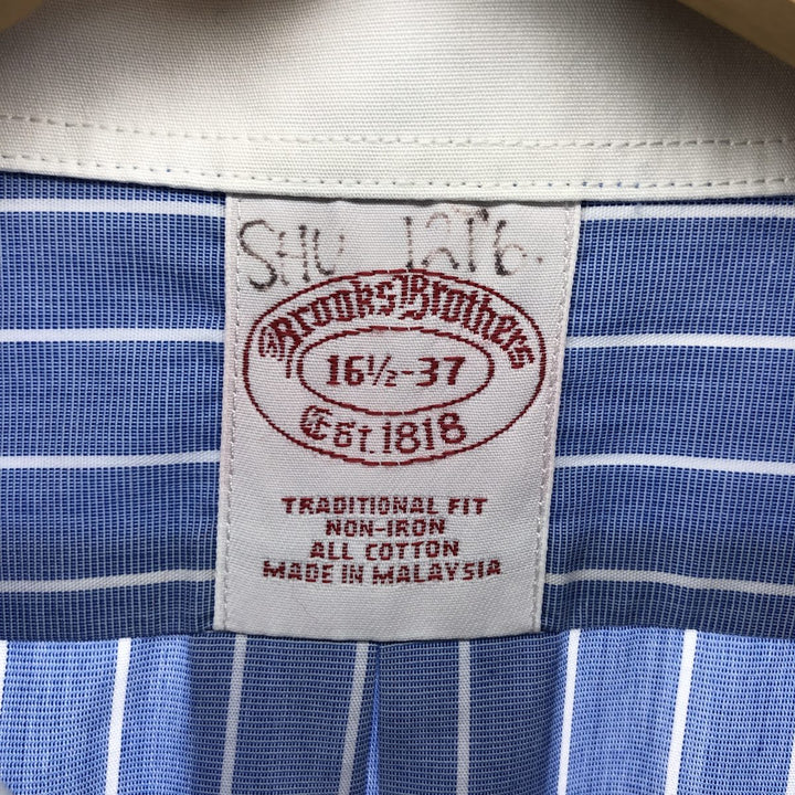 Brooks Brothers Est.1818 Short Sleeve Cotton Striped Shirt Cleric Shirt Men's L Size cotton blue type Vintage Second Hand