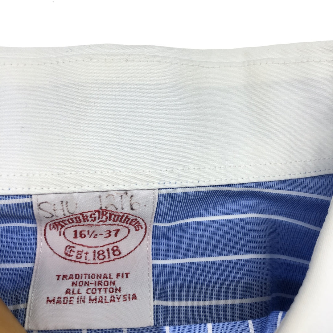 Brooks Brothers Est.1818 Short Sleeve Cotton Striped Shirt Cleric Shirt Men's L Size cotton blue type Vintage Second Hand