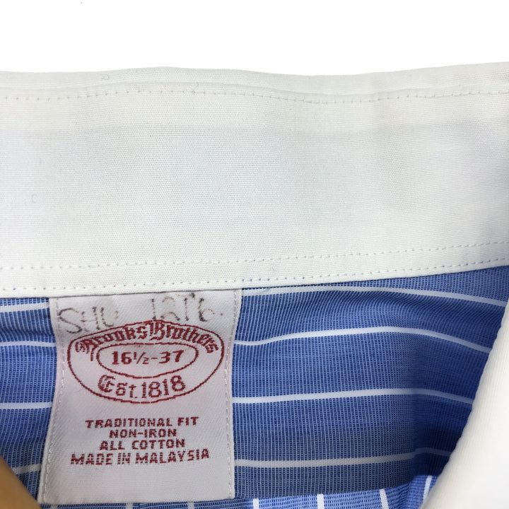 Brooks Brothers Est.1818 Short Sleeve Cotton Striped Shirt Cleric Shirt Men's L Size cotton blue type Vintage Second Hand