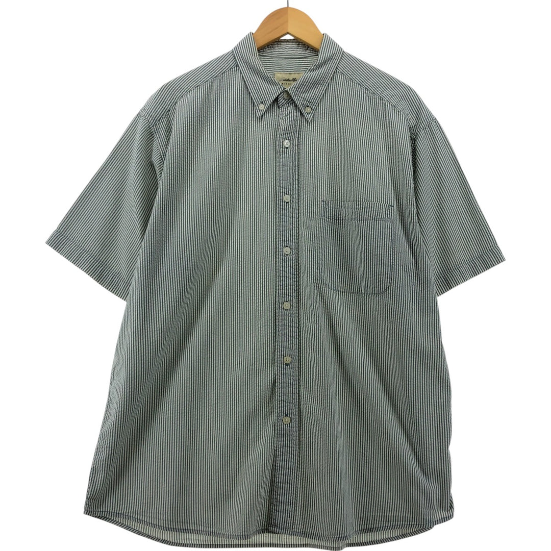 Eddie Bauer Seersucker Short Sleeve Button-Down Striped Shirt, Men's Size L cotton gray type Vintage Second Hand