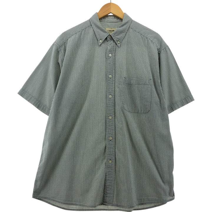Eddie Bauer Seersucker Short Sleeve Button-Down Striped Shirt, Men's Size L cotton gray type Vintage Second Hand