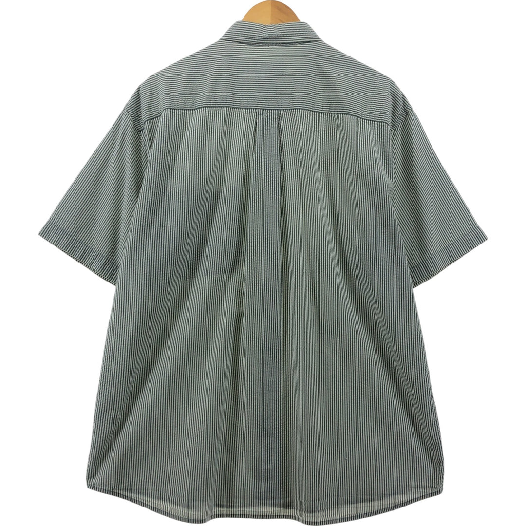 Eddie Bauer Seersucker Short Sleeve Button-Down Striped Shirt, Men's Size L cotton gray type Vintage Second Hand