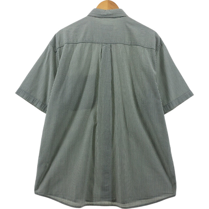 Eddie Bauer Seersucker Short Sleeve Button-Down Striped Shirt, Men's Size L cotton gray type Vintage Second Hand