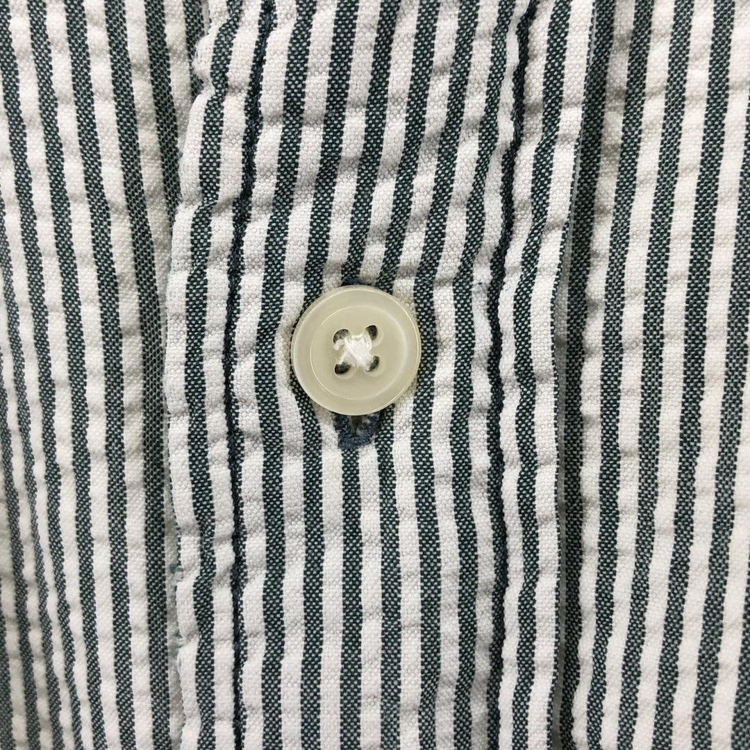 Eddie Bauer Seersucker Short Sleeve Button-Down Striped Shirt, Men's Size L cotton gray type Vintage Second Hand