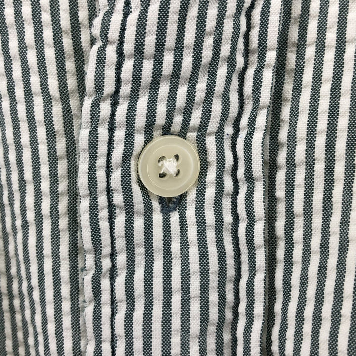 Eddie Bauer Seersucker Short Sleeve Button-Down Striped Shirt, Men's Size L cotton gray type Vintage Second Hand