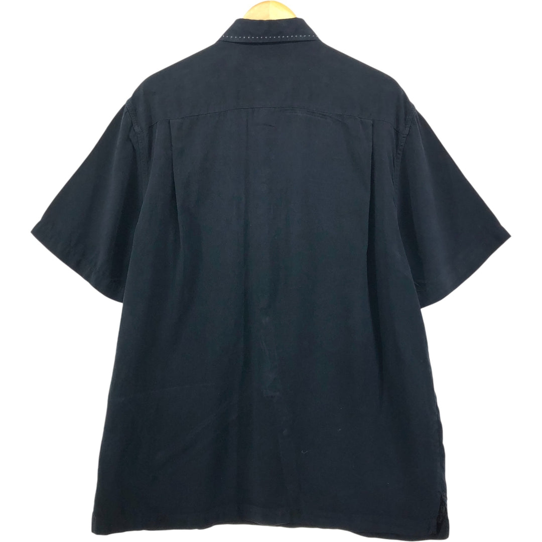 90'S Nat Nast American fit all-over print wide collar short sleeve silk shirt box shirt men's size L vintage silk black type Vintage Second Hand