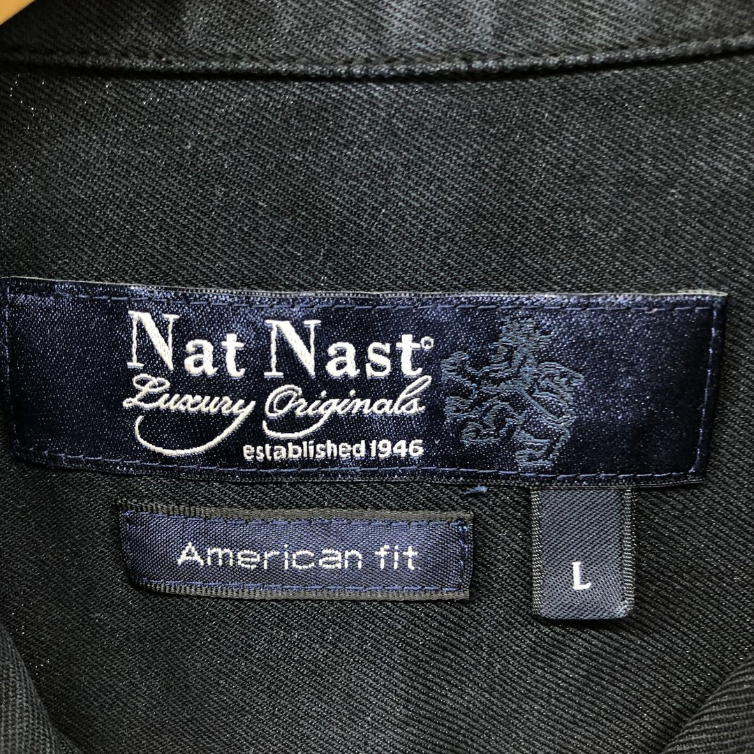 90'S Nat Nast American fit all-over print wide collar short sleeve silk shirt box shirt men's size L vintage silk black type Vintage Second Hand