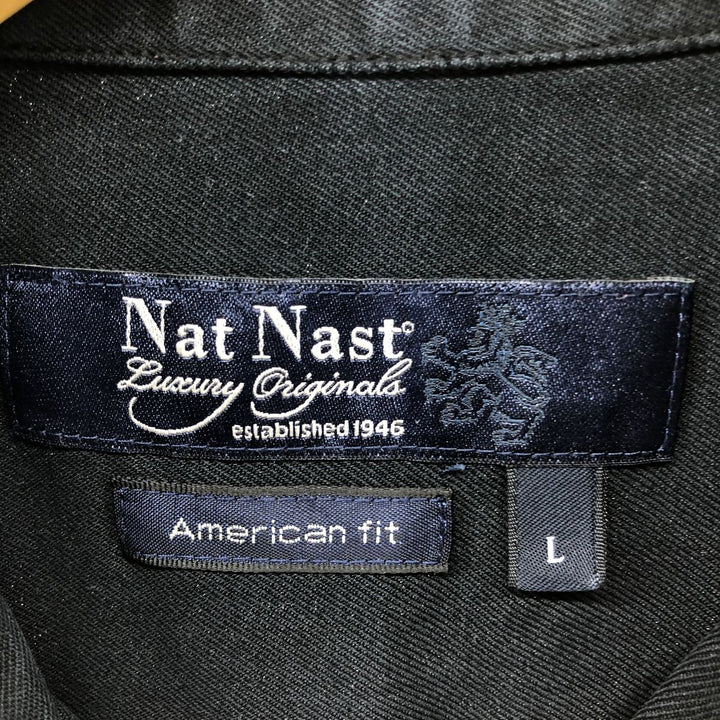90'S Nat Nast American fit all-over print wide collar short sleeve silk shirt box shirt men's size L vintage silk black type Vintage Second Hand
