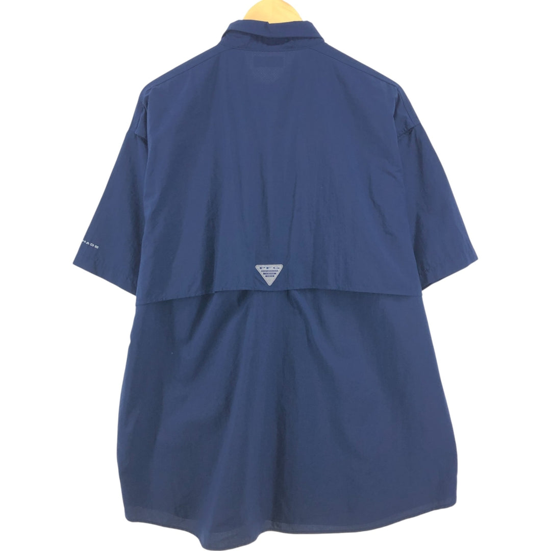 Columbia PFG OMNI-SHADE Button-down Short Sleeve Fishing Shirt, Men's Size L Nylon navy blue type Vintage Second Hand