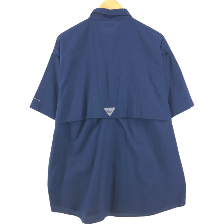 Columbia PFG OMNI-SHADE Button-down Short Sleeve Fishing Shirt, Men's Size L Nylon navy blue type Vintage Second Hand