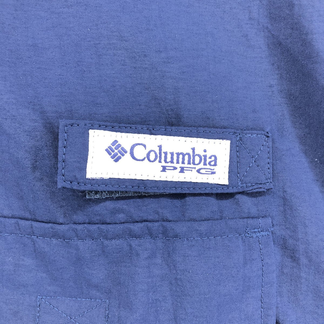 Columbia PFG OMNI-SHADE Button-down Short Sleeve Fishing Shirt, Men's Size L Nylon navy blue type Vintage Second Hand