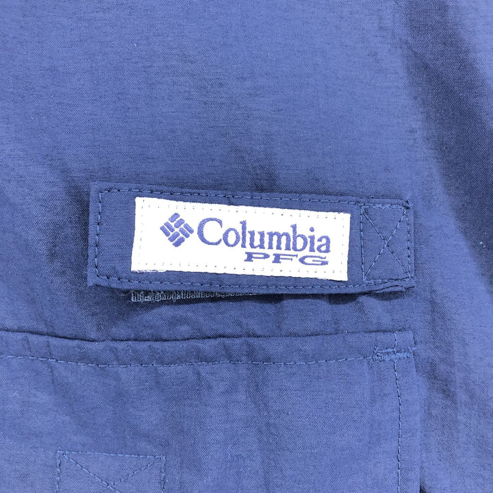 Columbia PFG OMNI-SHADE Button-down Short Sleeve Fishing Shirt, Men's Size L Nylon navy blue type Vintage Second Hand