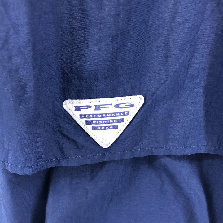 Columbia PFG OMNI-SHADE Button-down Short Sleeve Fishing Shirt, Men's Size L Nylon navy blue type Vintage Second Hand