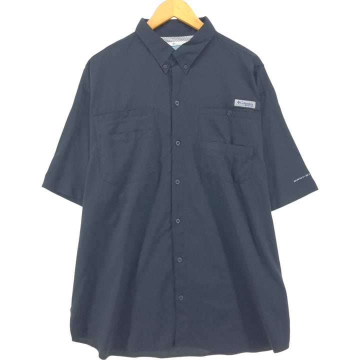 Columbia PFG OMNI-SHADE Ripstop Button-Down Short Sleeve Fishing Shirt, Men's XL polyester black type Vintage Second Hand