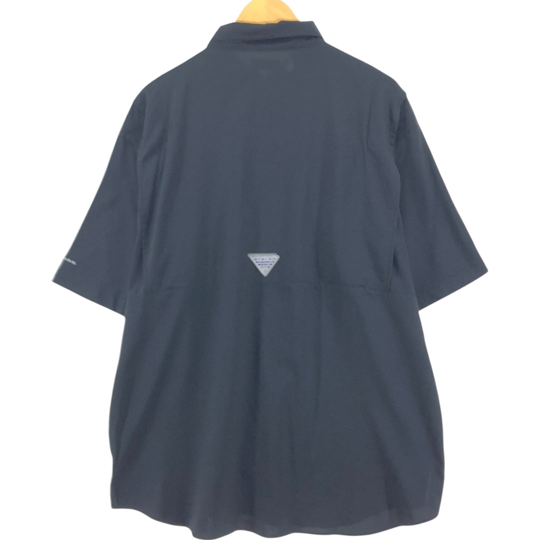 Columbia PFG OMNI-SHADE Ripstop Button-Down Short Sleeve Fishing Shirt, Men's XL polyester black type Vintage Second Hand