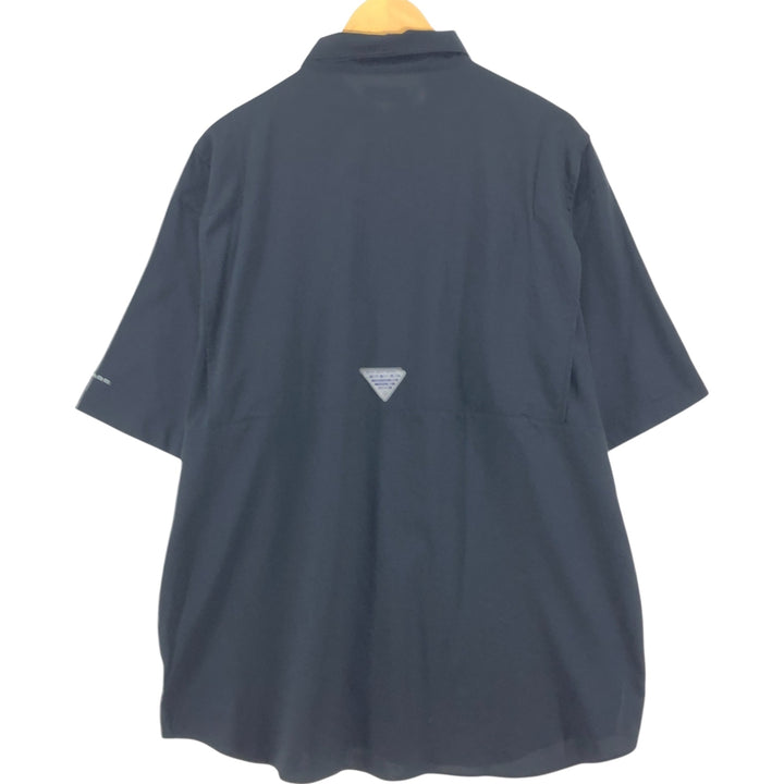 Columbia PFG OMNI-SHADE Ripstop Button-Down Short Sleeve Fishing Shirt, Men's XL polyester black type Vintage Second Hand