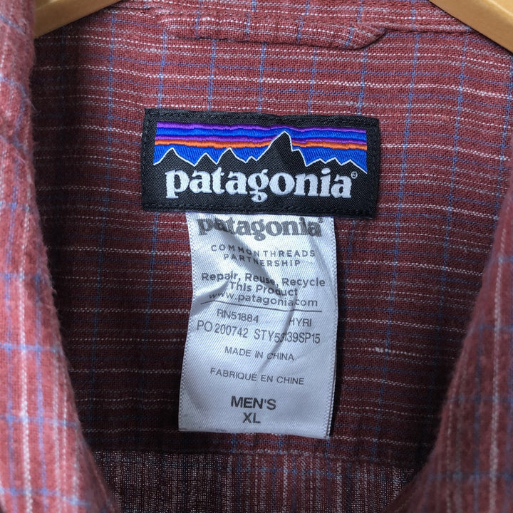 Patagonia 53139SP15 Short Sleeve Hemp x Cotton Check Shirt Box Shirt Men's XL Hemp red type Vintage Second Hand