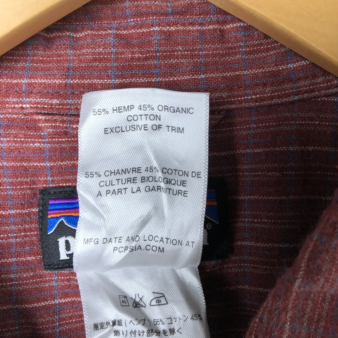 Patagonia 53139SP15 Short Sleeve Hemp x Cotton Check Shirt Box Shirt Men's XL Hemp red type Vintage Second Hand