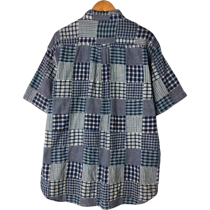 Brooks Brothers Patchwork Short Sleeve Button-Down Check Shirt, Men's Size L cotton blue type Vintage Second Hand