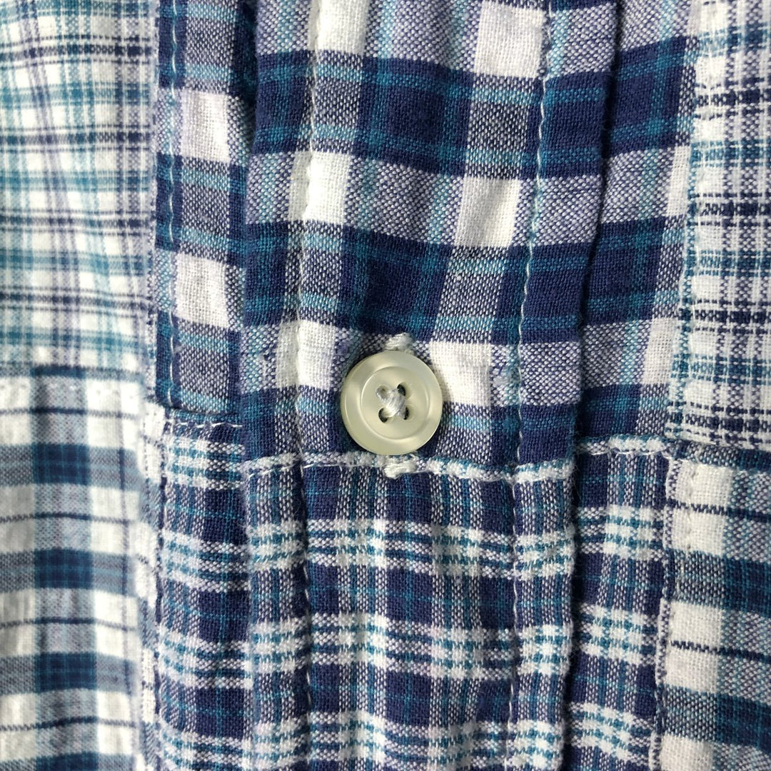 Brooks Brothers Patchwork Short Sleeve Button-Down Check Shirt, Men's Size L cotton blue type Vintage Second Hand