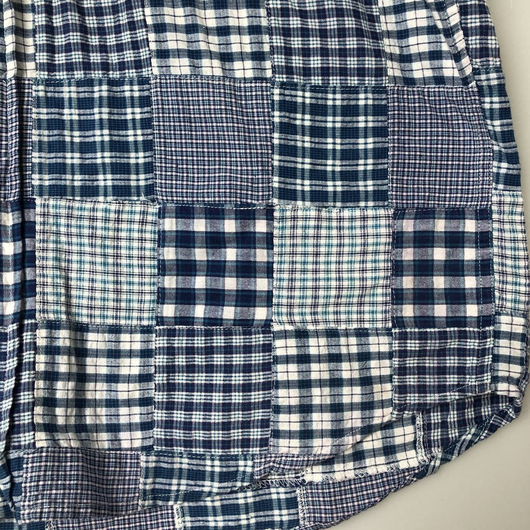 Brooks Brothers Patchwork Short Sleeve Button-Down Check Shirt, Men's Size L cotton blue type Vintage Second Hand