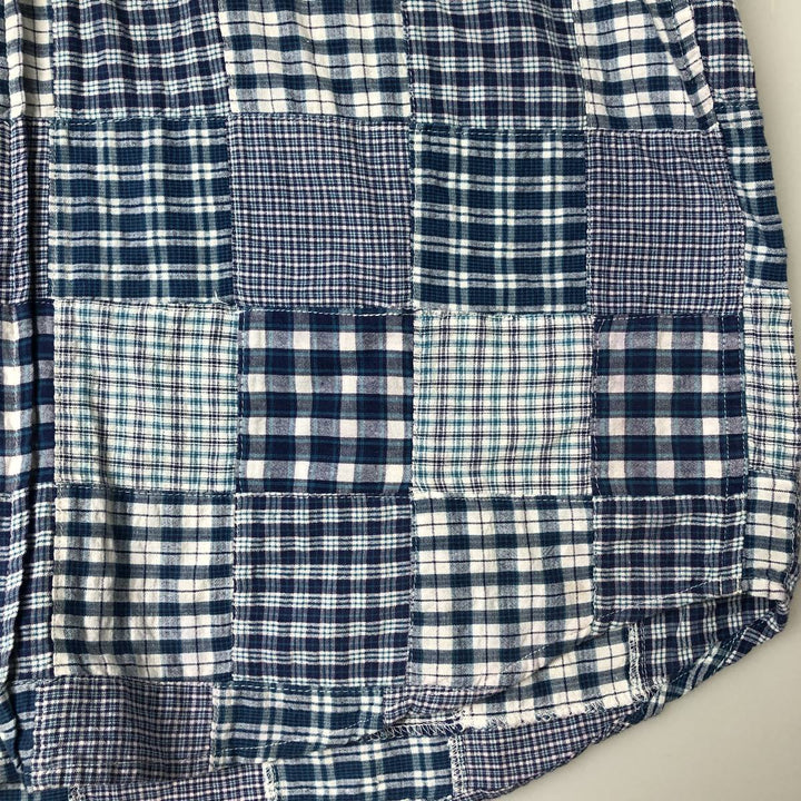 Brooks Brothers Patchwork Short Sleeve Button-Down Check Shirt, Men's Size L cotton blue type Vintage Second Hand