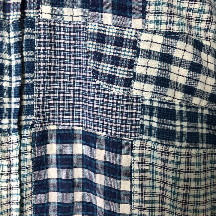 Brooks Brothers Patchwork Short Sleeve Button-Down Check Shirt, Men's Size L cotton blue type Vintage Second Hand
