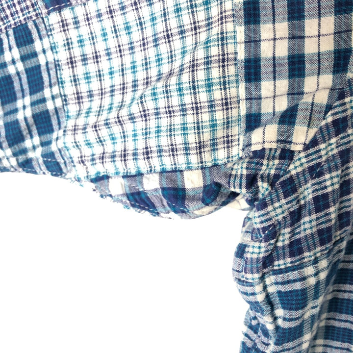 Brooks Brothers Patchwork Short Sleeve Button-Down Check Shirt, Men's Size L cotton blue type Vintage Second Hand