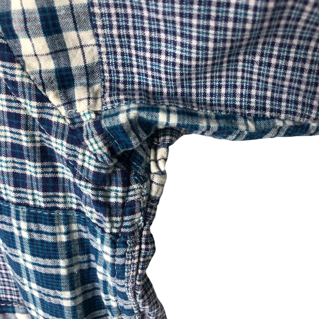 Brooks Brothers Patchwork Short Sleeve Button-Down Check Shirt, Men's Size L cotton blue type Vintage Second Hand