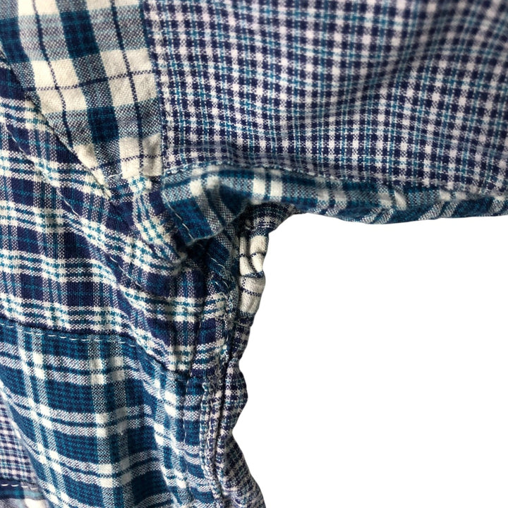 Brooks Brothers Patchwork Short Sleeve Button-Down Check Shirt, Men's Size L cotton blue type Vintage Second Hand