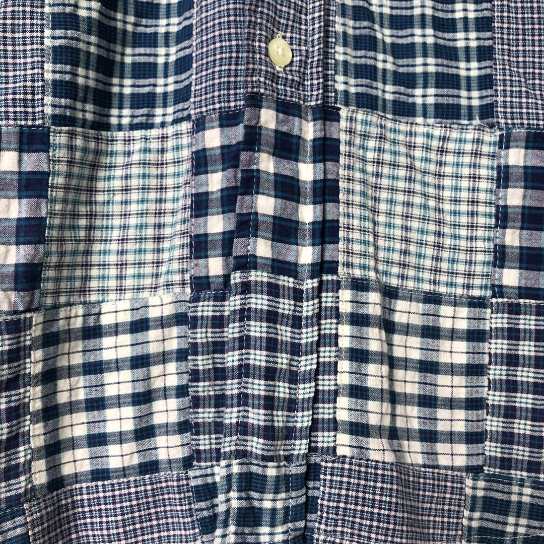 Brooks Brothers Patchwork Short Sleeve Button-Down Check Shirt, Men's Size L cotton blue type Vintage Second Hand