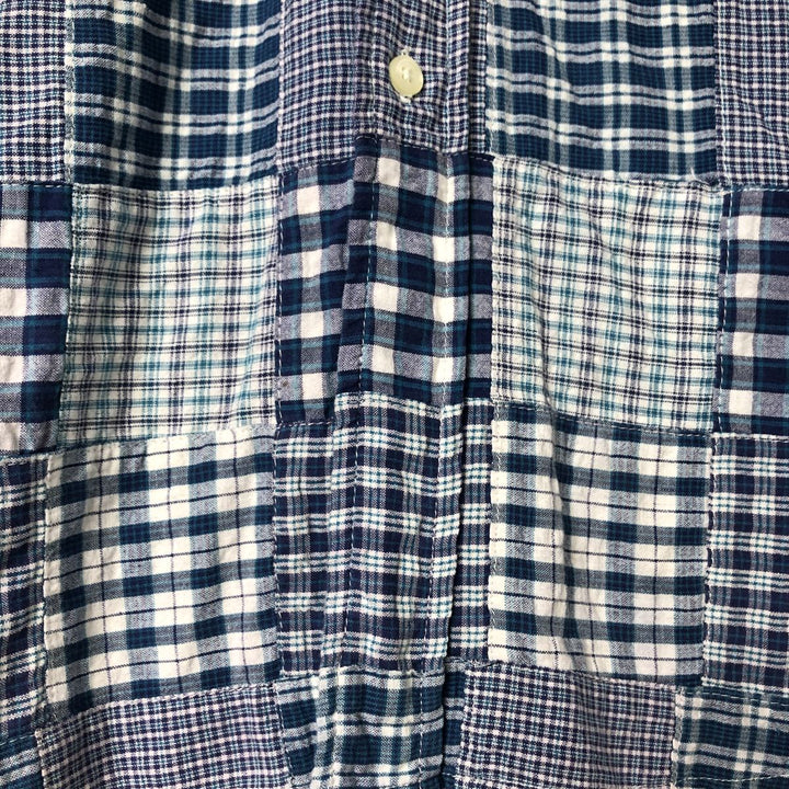Brooks Brothers Patchwork Short Sleeve Button-Down Check Shirt, Men's Size L cotton blue type Vintage Second Hand