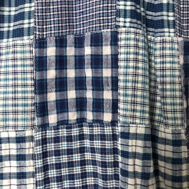 Brooks Brothers Patchwork Short Sleeve Button-Down Check Shirt, Men's Size L cotton blue type Vintage Second Hand