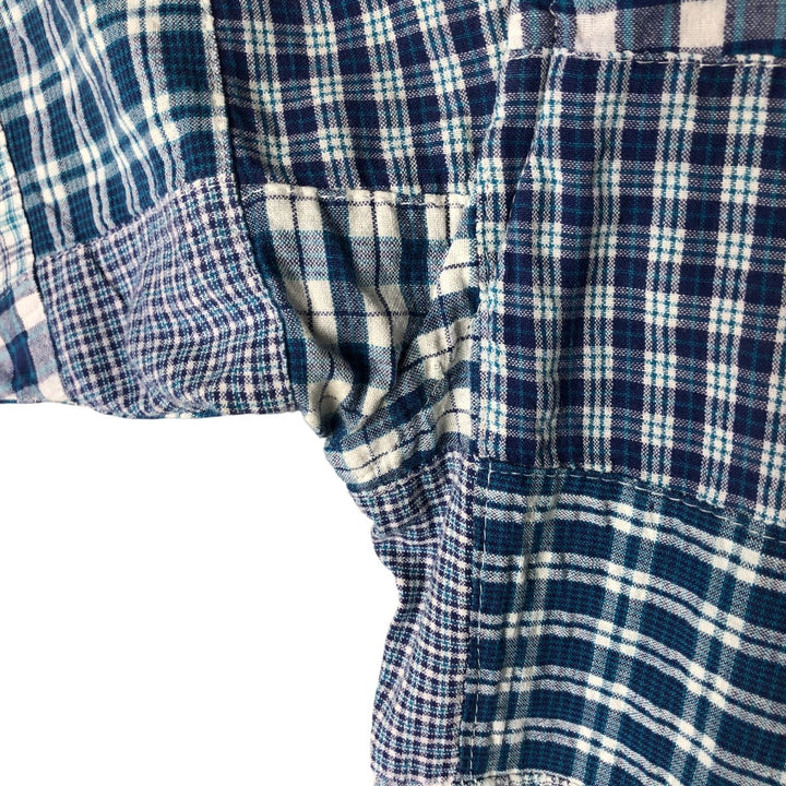 Brooks Brothers Patchwork Short Sleeve Button-Down Check Shirt, Men's Size L cotton blue type Vintage Second Hand