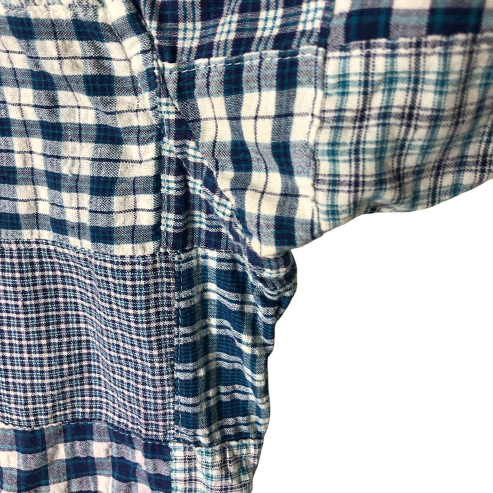 Brooks Brothers Patchwork Short Sleeve Button-Down Check Shirt, Men's Size L cotton blue type Vintage Second Hand