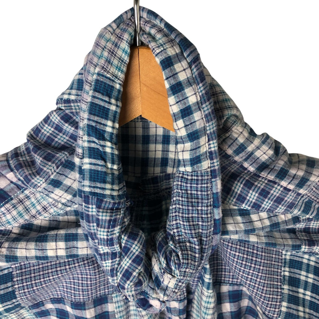 Brooks Brothers Patchwork Short Sleeve Button-Down Check Shirt, Men's Size L cotton blue type Vintage Second Hand