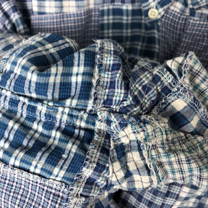 Brooks Brothers Patchwork Short Sleeve Button-Down Check Shirt, Men's Size L cotton blue type Vintage Second Hand