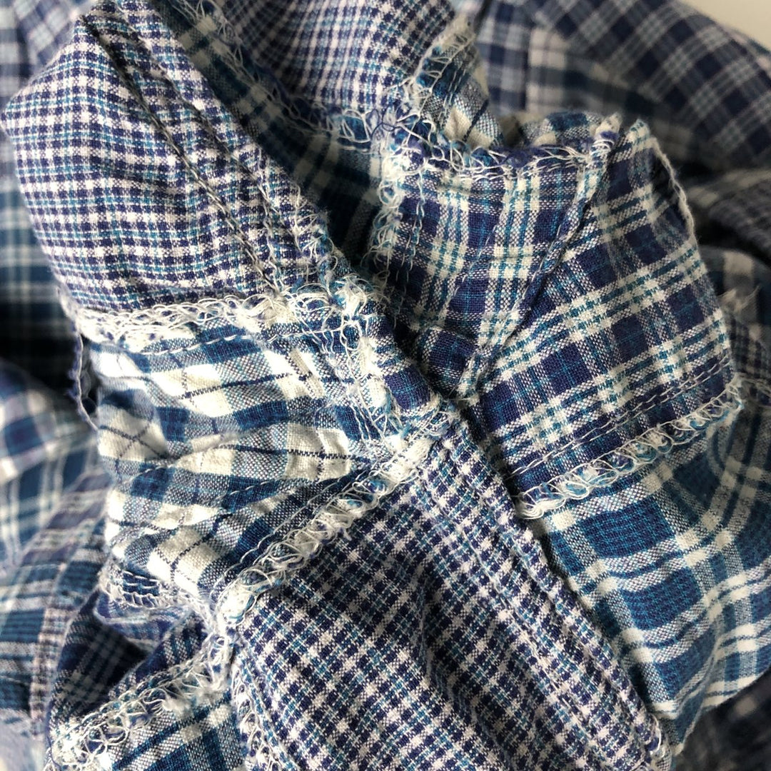 Brooks Brothers Patchwork Short Sleeve Button-Down Check Shirt, Men's Size L cotton blue type Vintage Second Hand